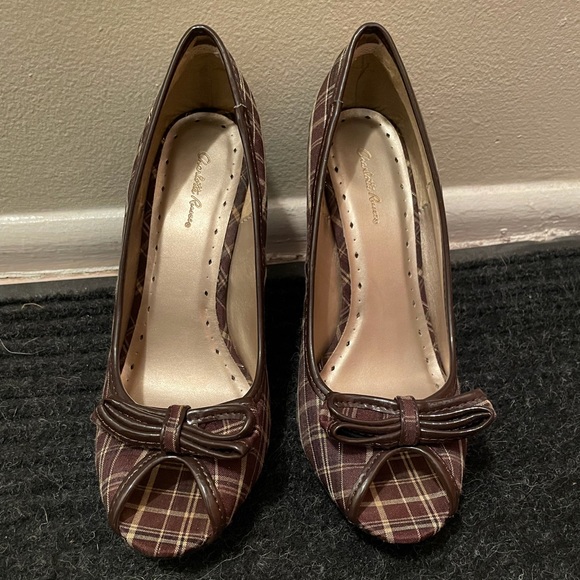 Brown Plaid Peep-Toe Pumps - Picture 2 of 5